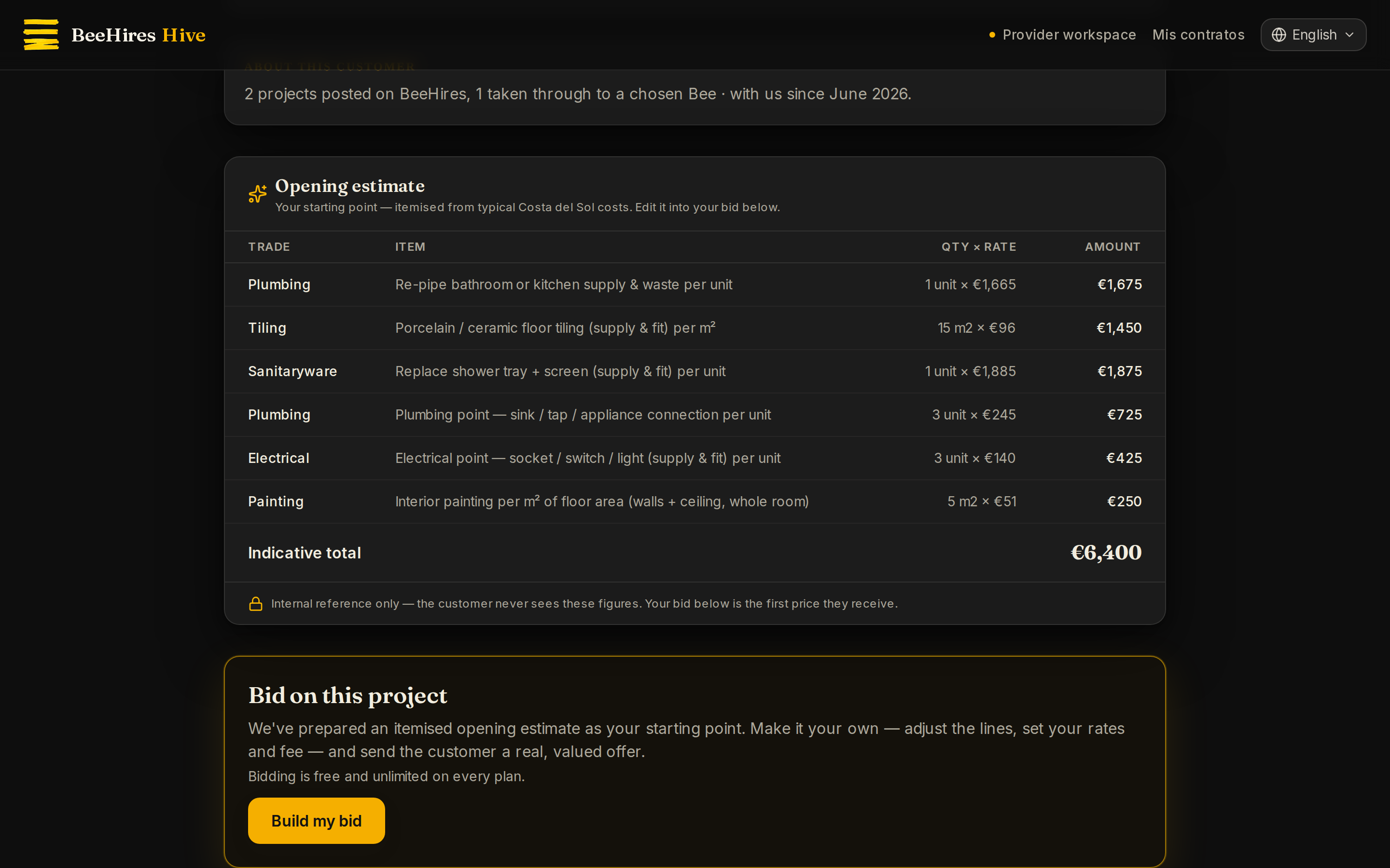 Turn the opening estimate into your own itemised offer.
